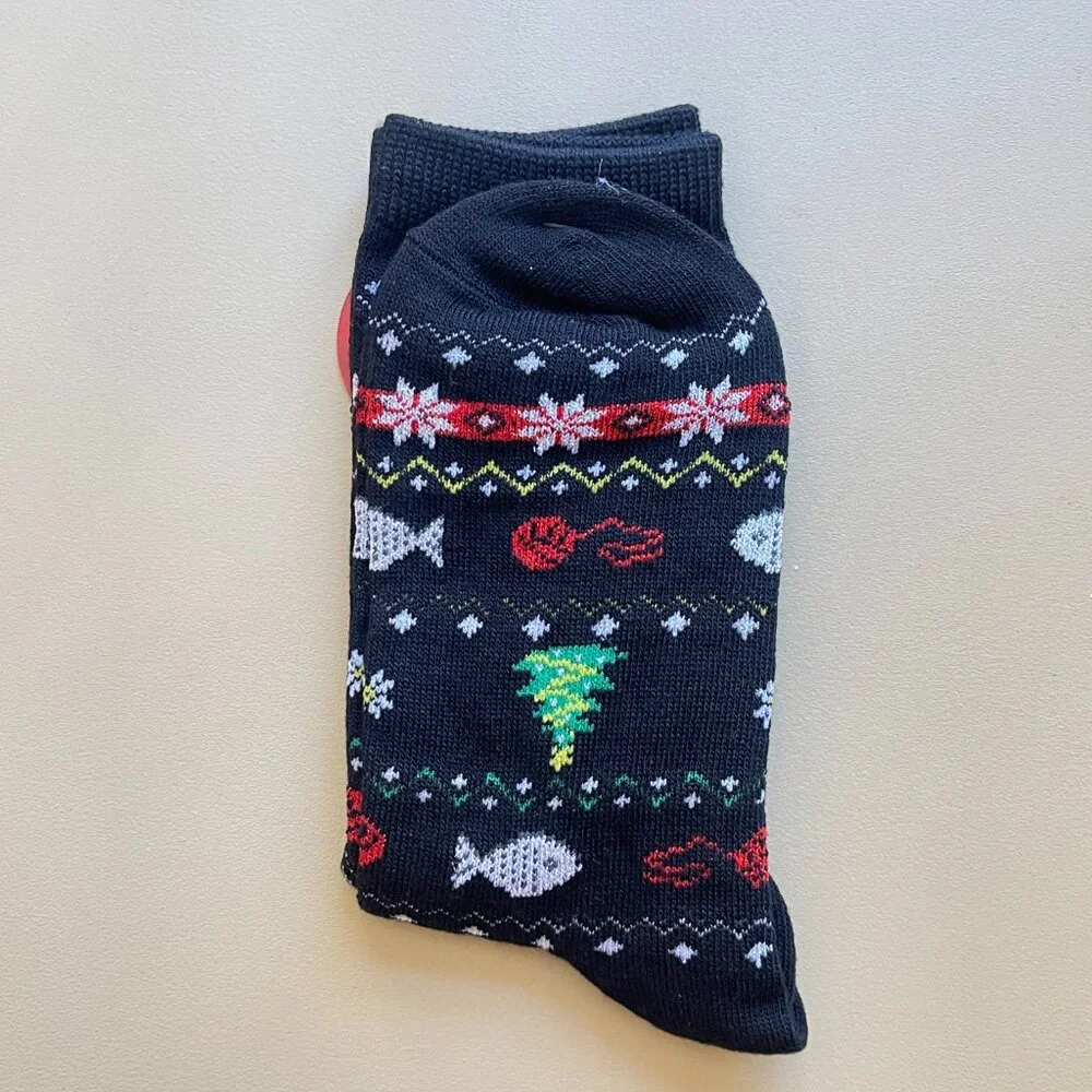 New Shine Socks Cat with Lights Fish Christmas Tree Holiday Black NWT